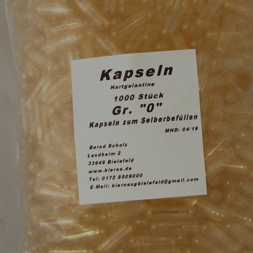 Kapseln, Hartgelatine-Kapseln, Gr. 0    1000 Stück